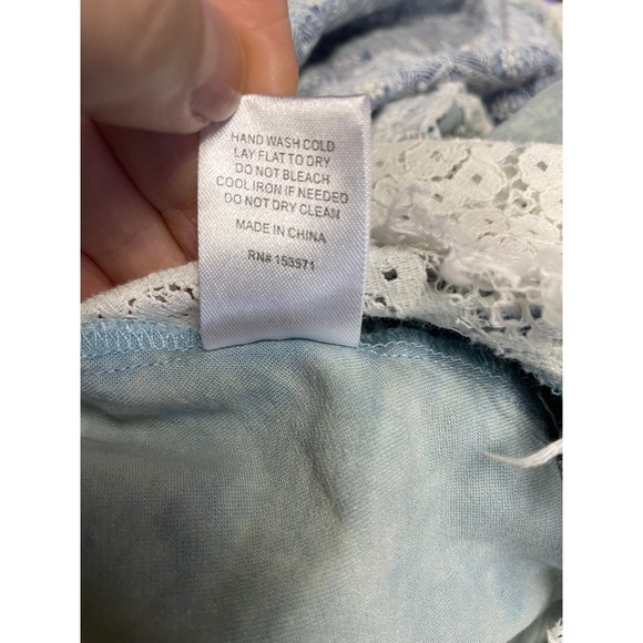 Oli & Hali Blue Patchwork Lace Oversized Button Down Shirt Boho Cottage Chic S/M - Picture 13 of 13